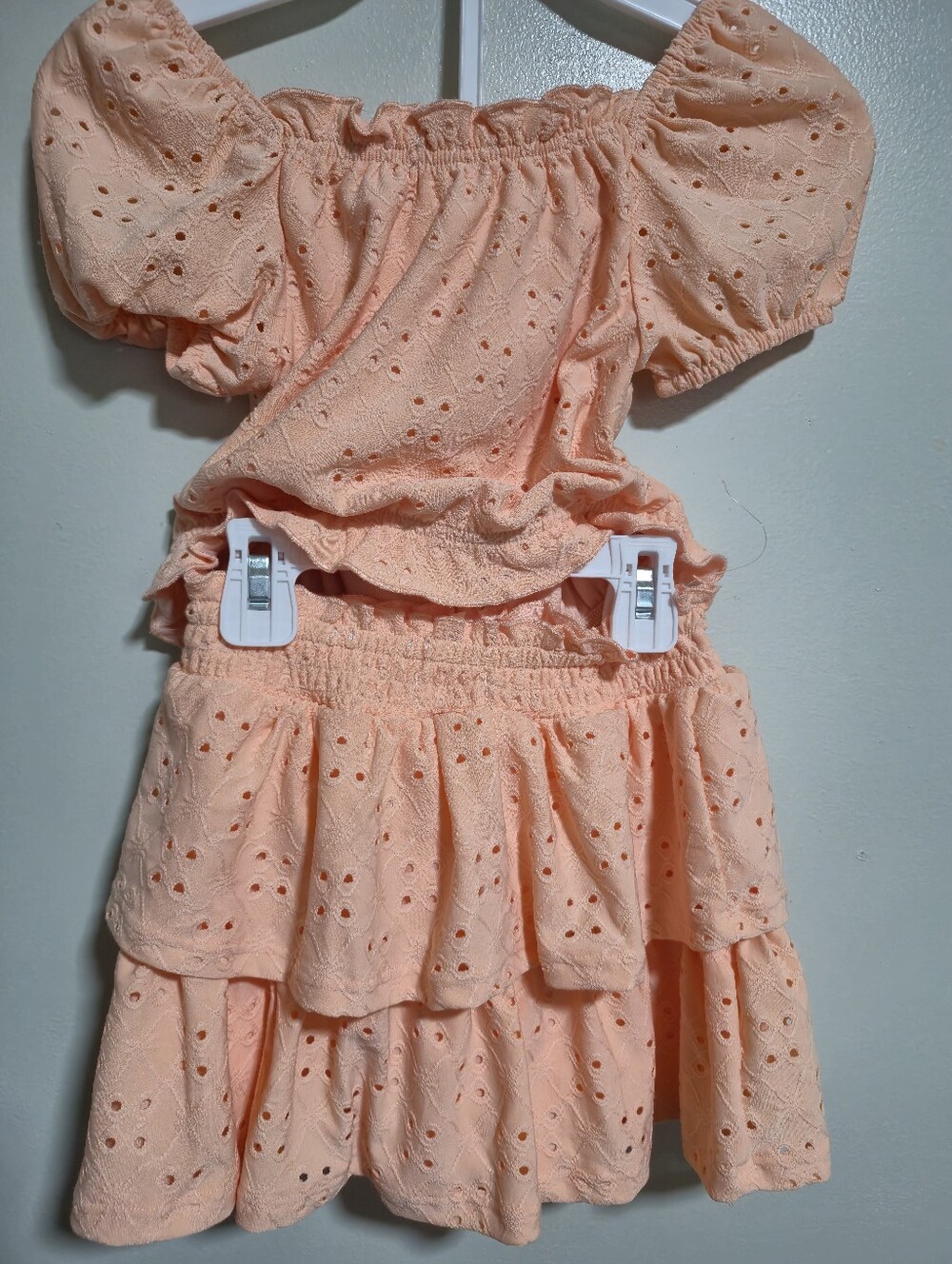 Girls Peach Eyelet Two-Piece Dress Set